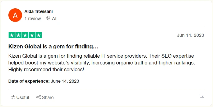 Customer Review from Trustpilot on SEO Servcies